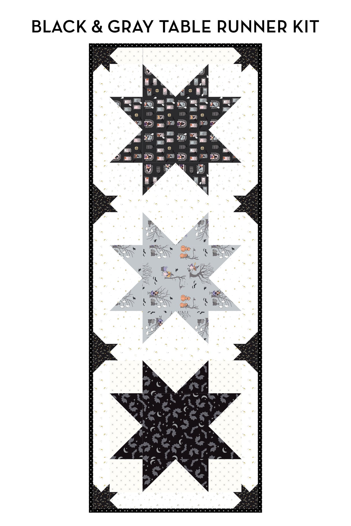 Bitty Bats and Stars Quilted Halloween Table Runner Kit