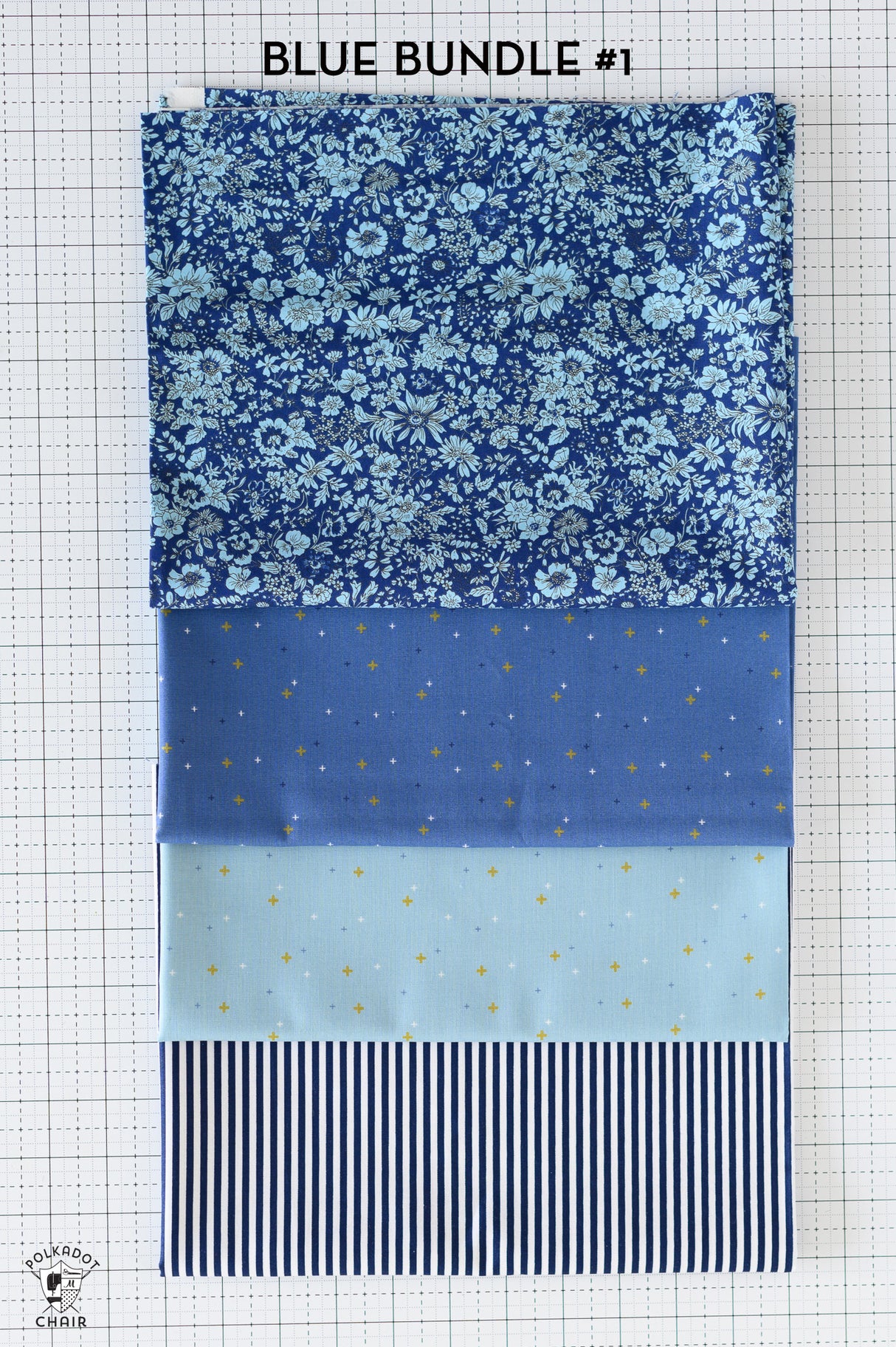 Blue Riley Blake Designs Fabric Sparkler Bundle #1; 1/2 Yard Cuts (Stripe & Liberty Bundle)