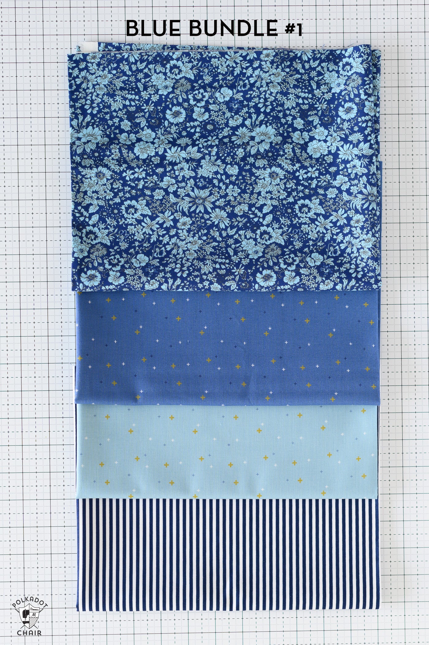 Blue Riley Blake Designs Fabric Sparkler Bundle #1; 1/2 Yard Cuts (Stripe & Liberty Bundle)