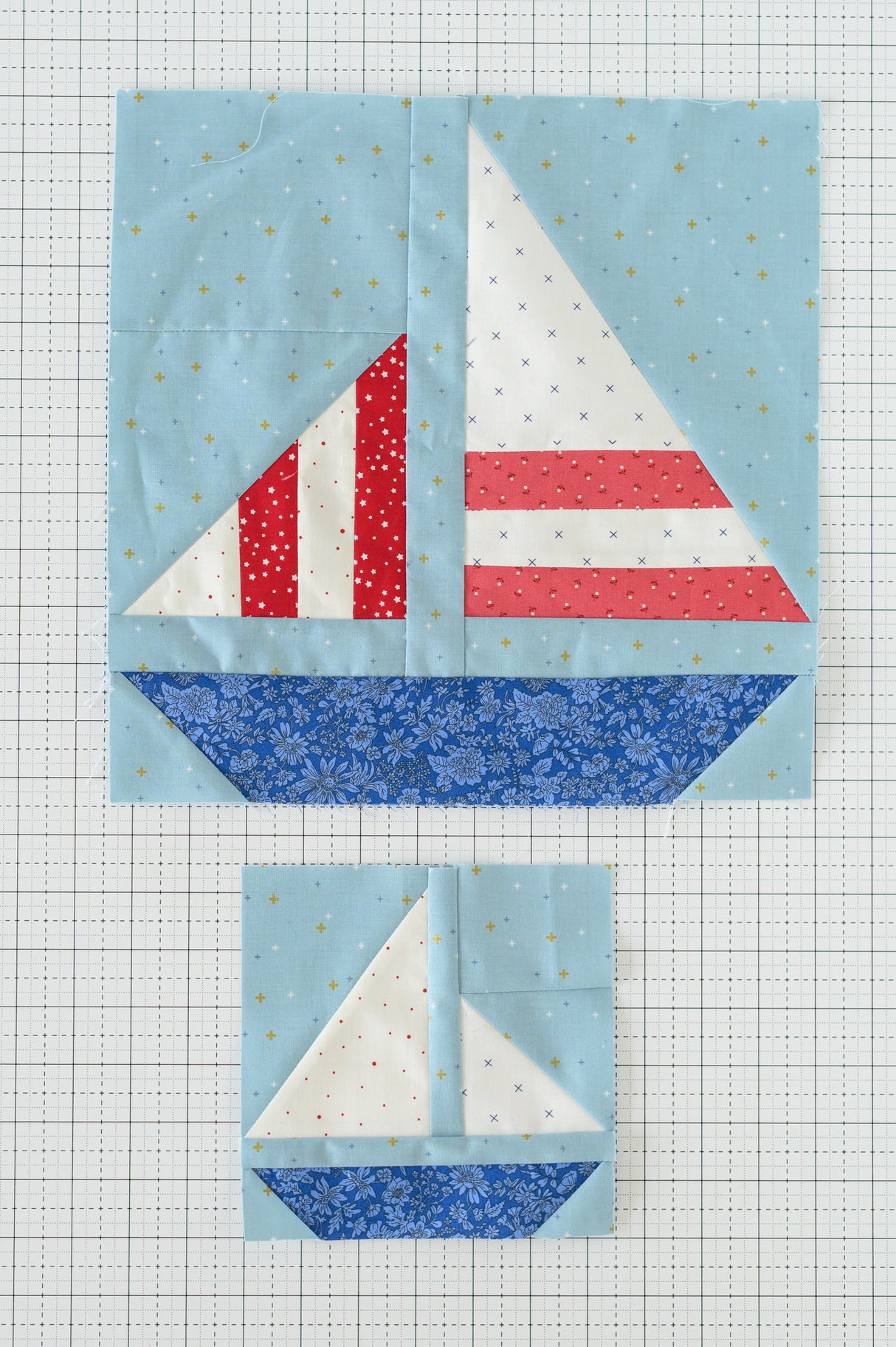 Stripey Sails & Stars Sailboat Quilt Kit; Fabric and Pattern