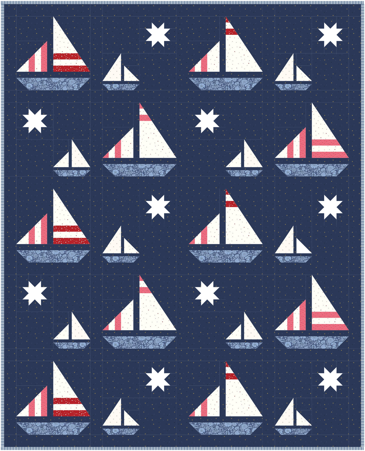Stripey Sails & Stars Sailboat Quilt Kit; Fabric and Pattern