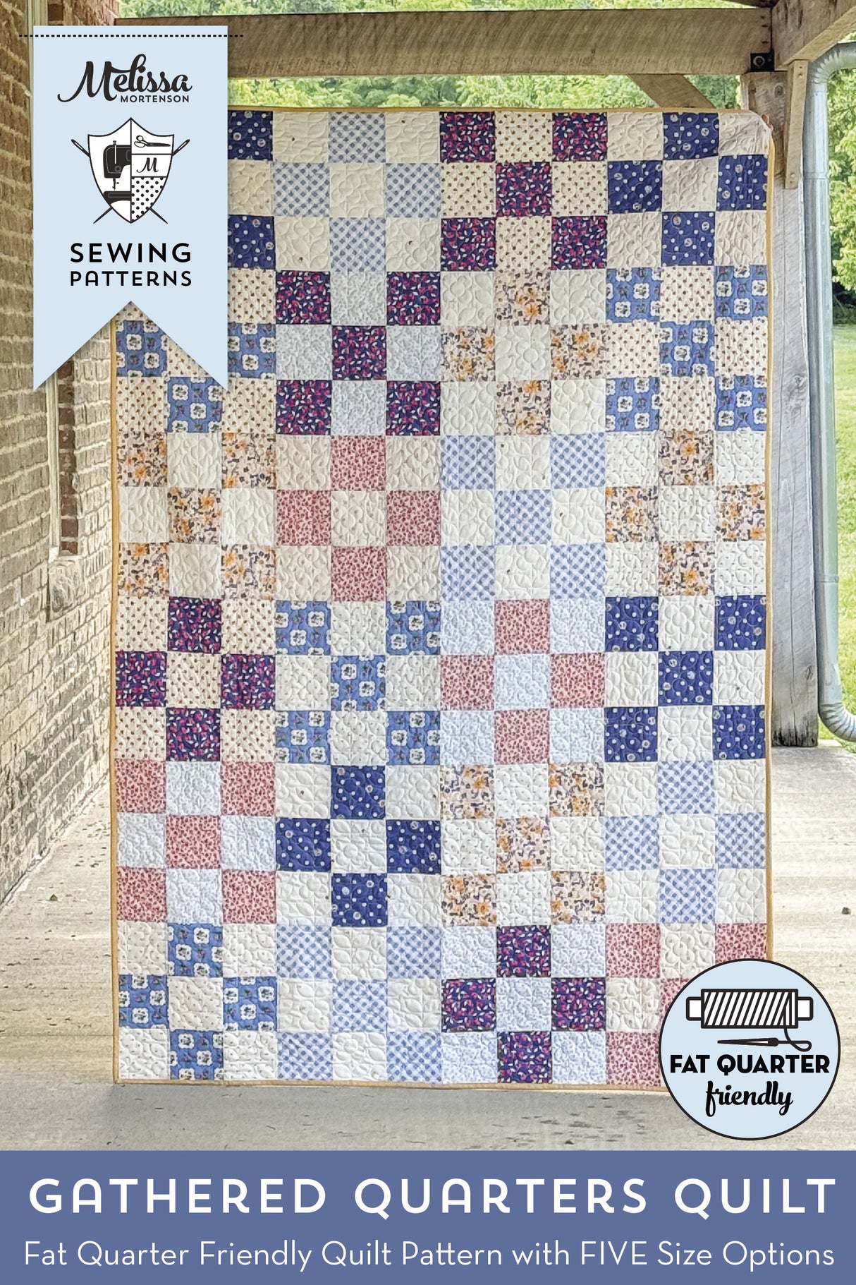 Gathered Quarters Summer Picnic Quilt Kit: Fabric, Quilt Pattern & Sticker