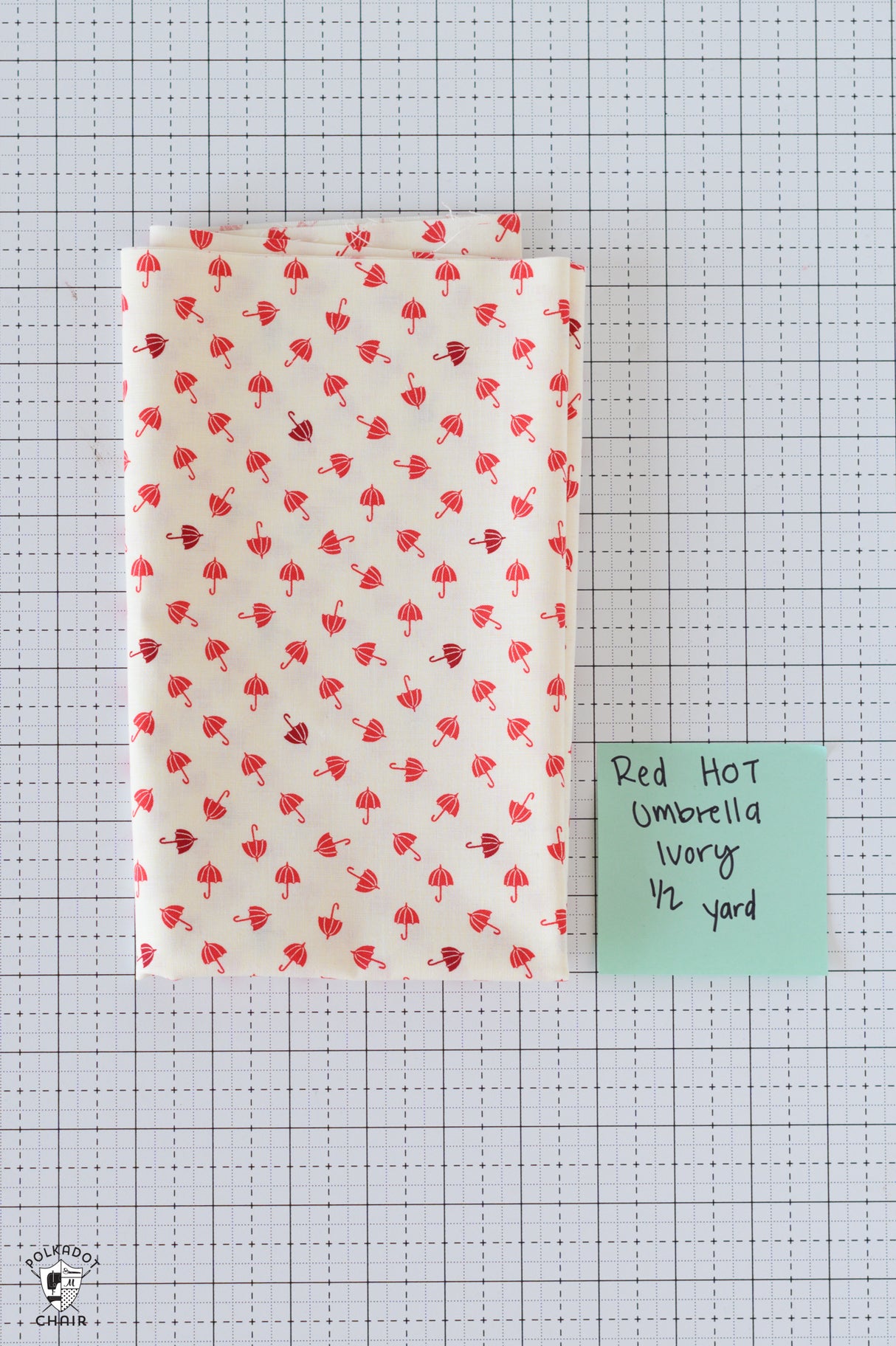 Red Hot Umbrella Fabric; Cream Fabric by Riley Blake Designs; 1/2 Yard Cut