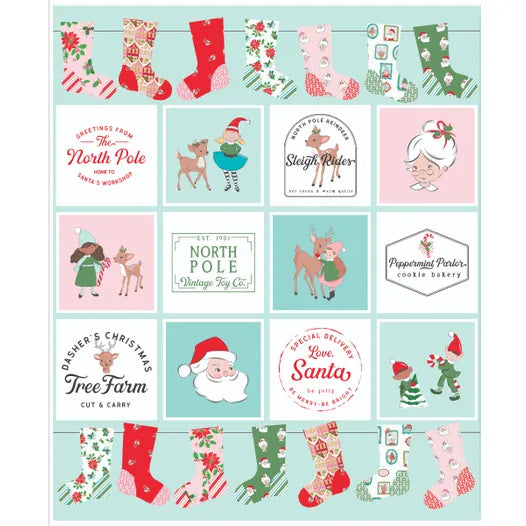 Collection of Christmas-themed illustrations and text on a light blue background