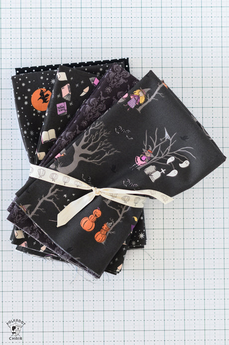 Black Halloween Fabrics Bundle; Six Half Yard Cuts