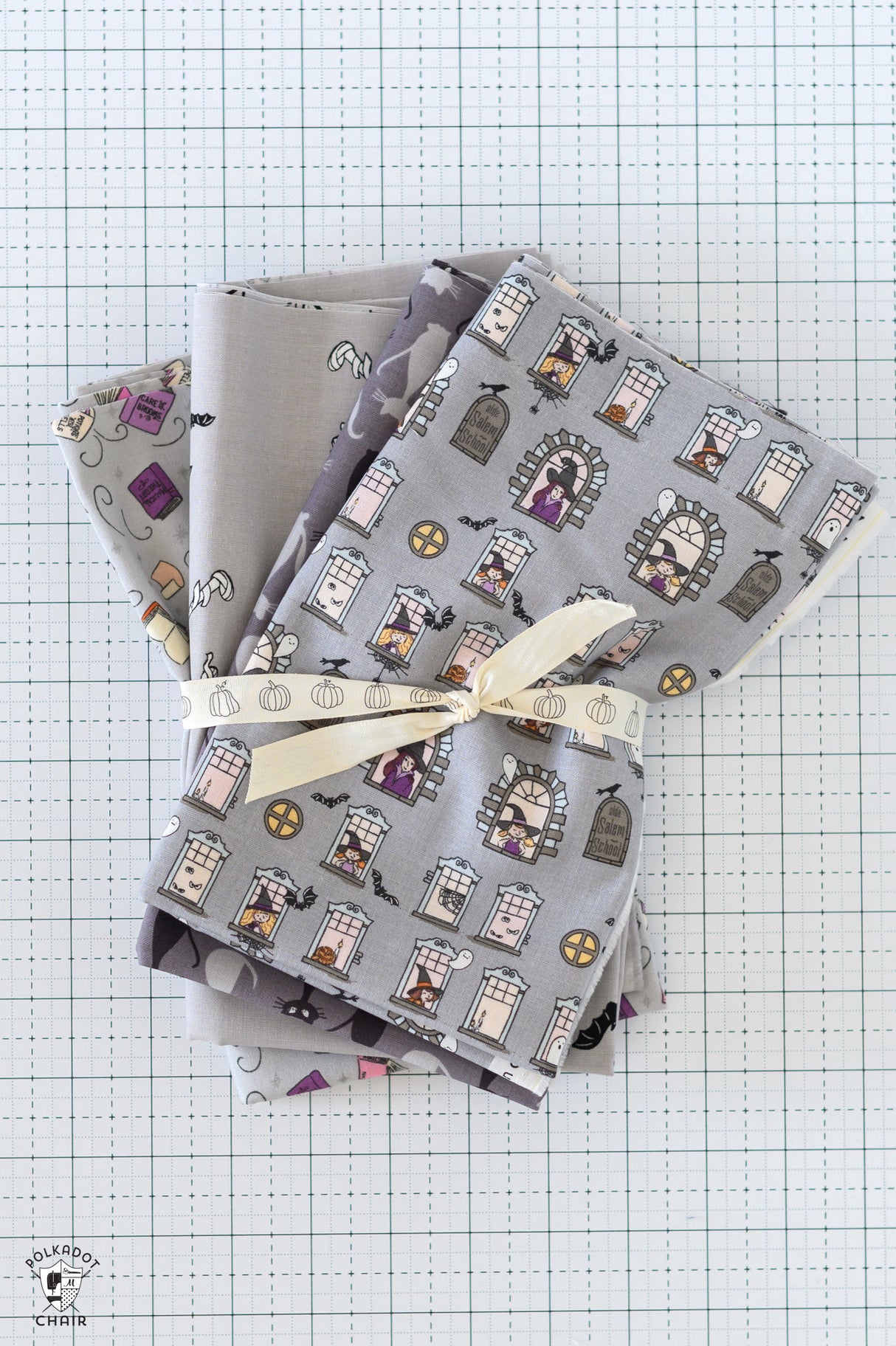 Gray Halloween Fabrics Bundle; Four Half Yard Cuts