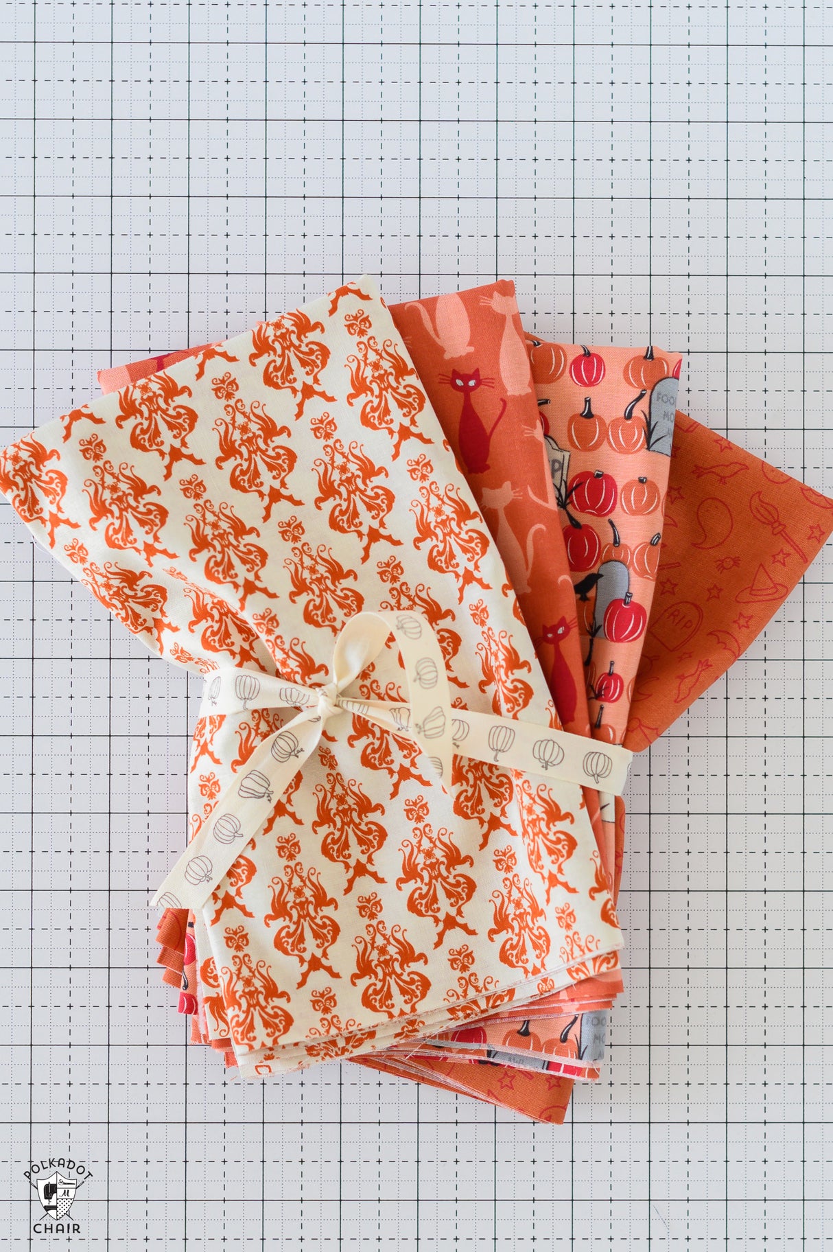 Orange Halloween Fabrics Bundle; Four Half Yard Cuts
