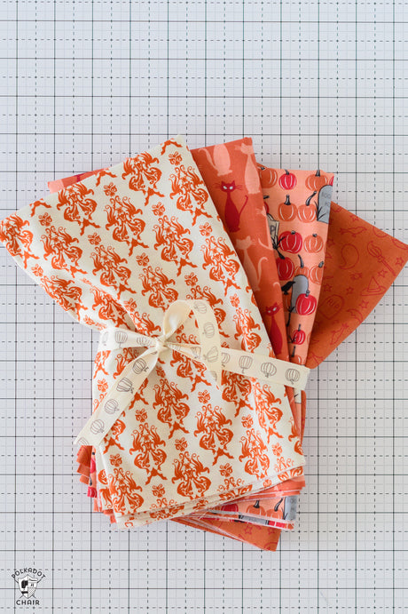 Orange Halloween Fabrics Bundle; Four Half Yard Cuts