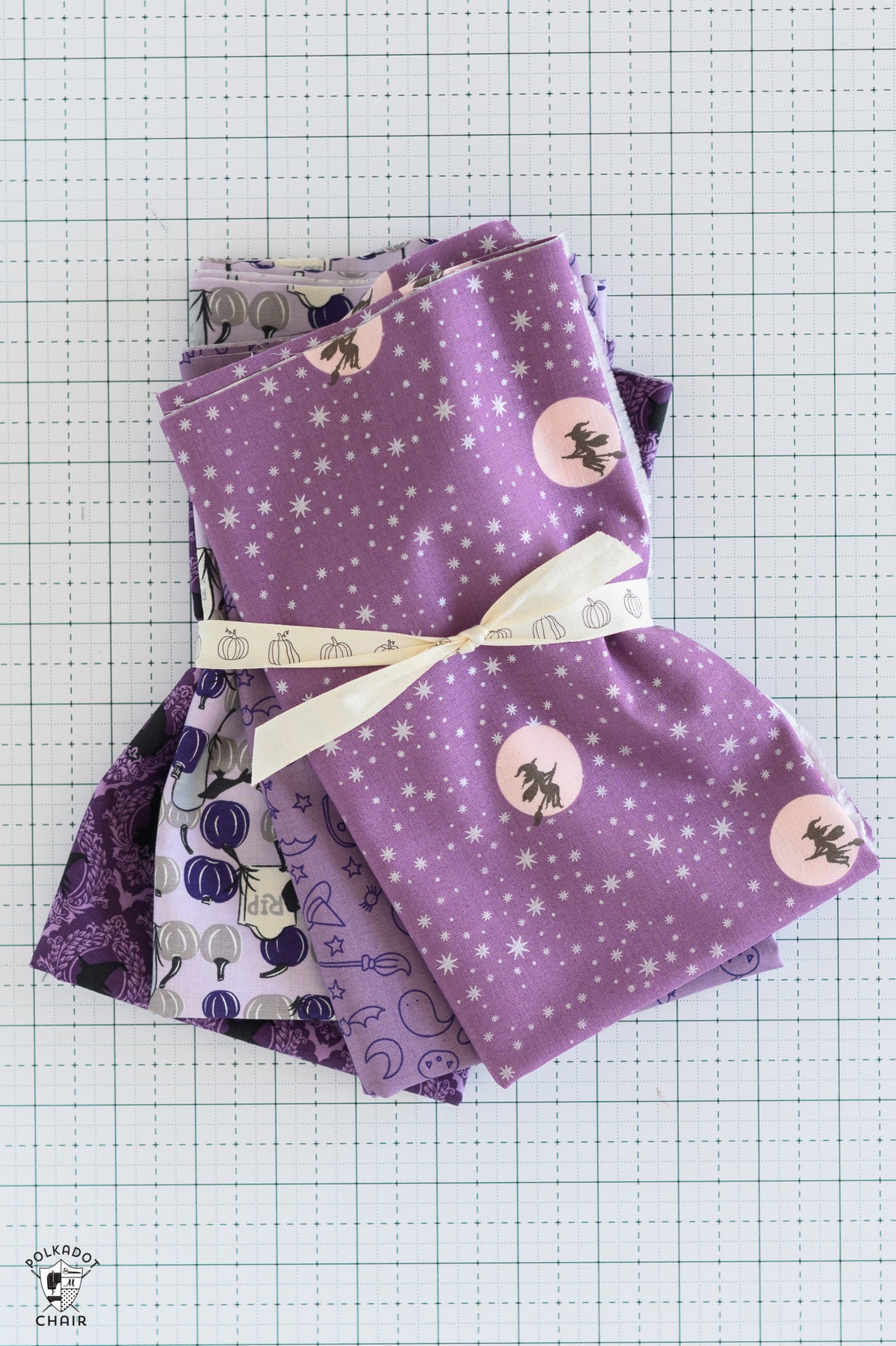 Purple Halloween Fabrics Bundle; Four Half Yard Cuts