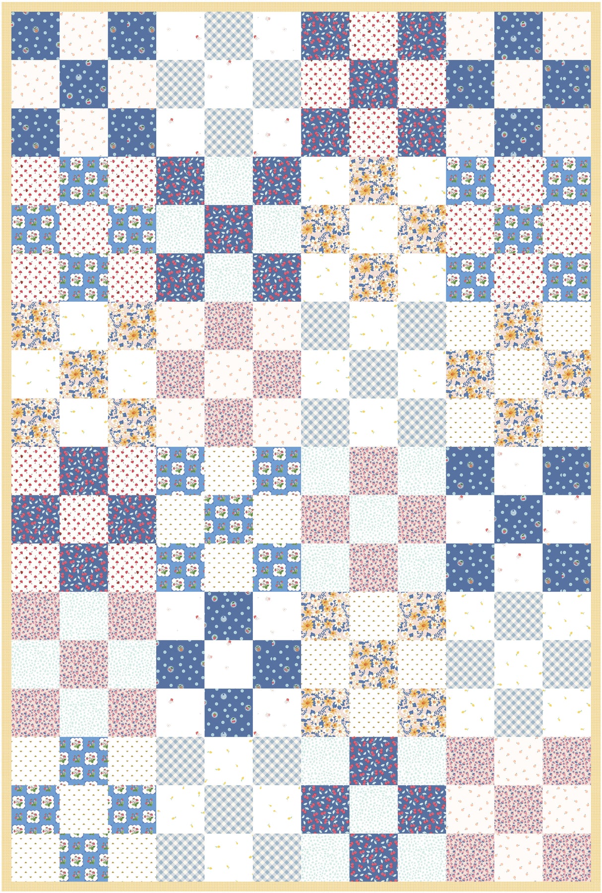 Gathered Quarters Summer Picnic Quilt Kit: Fabric, Quilt Pattern & Sticker