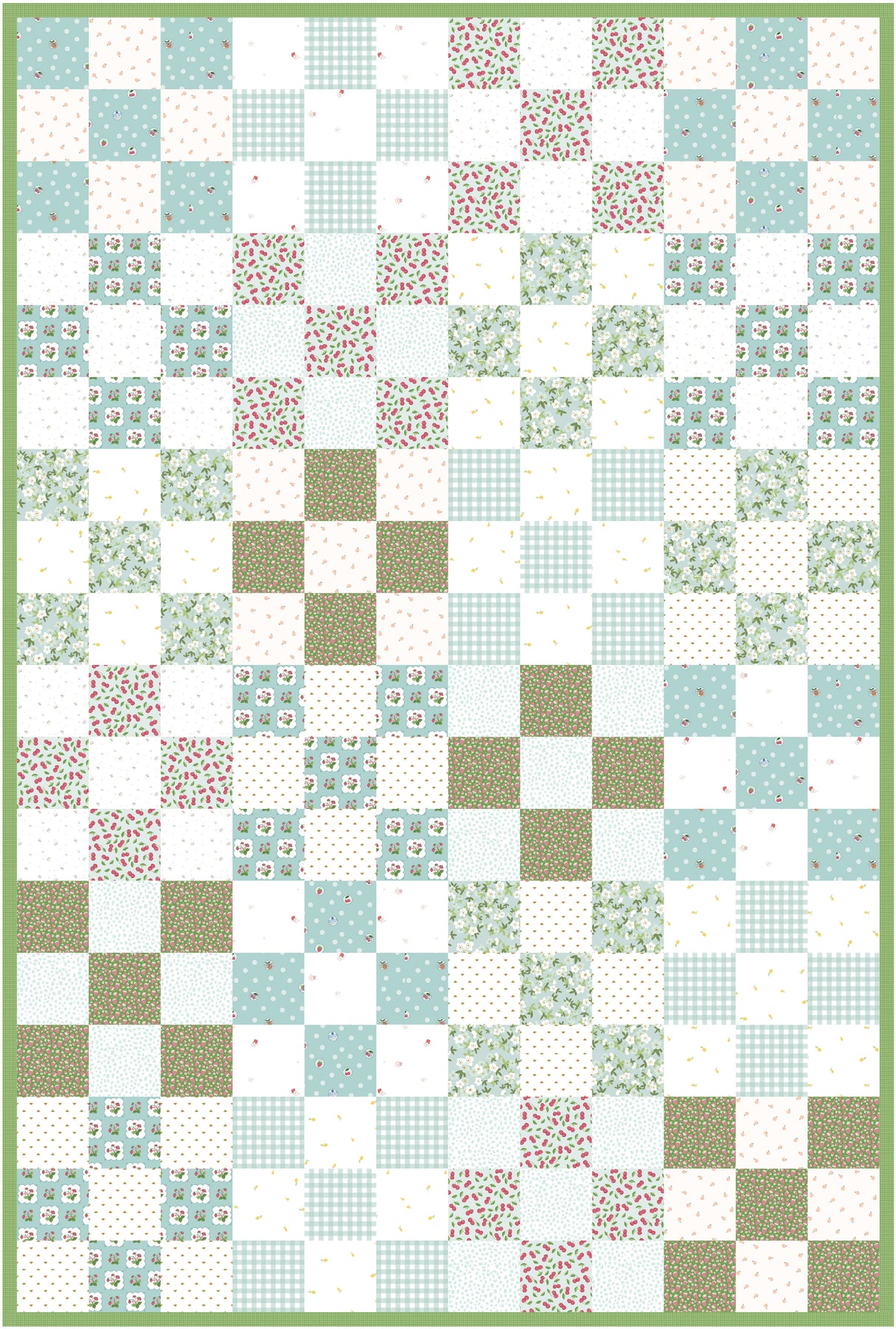 Gathered Quarters Summer Picnic Quilt Kit: Fabric, Quilt Pattern & Sticker