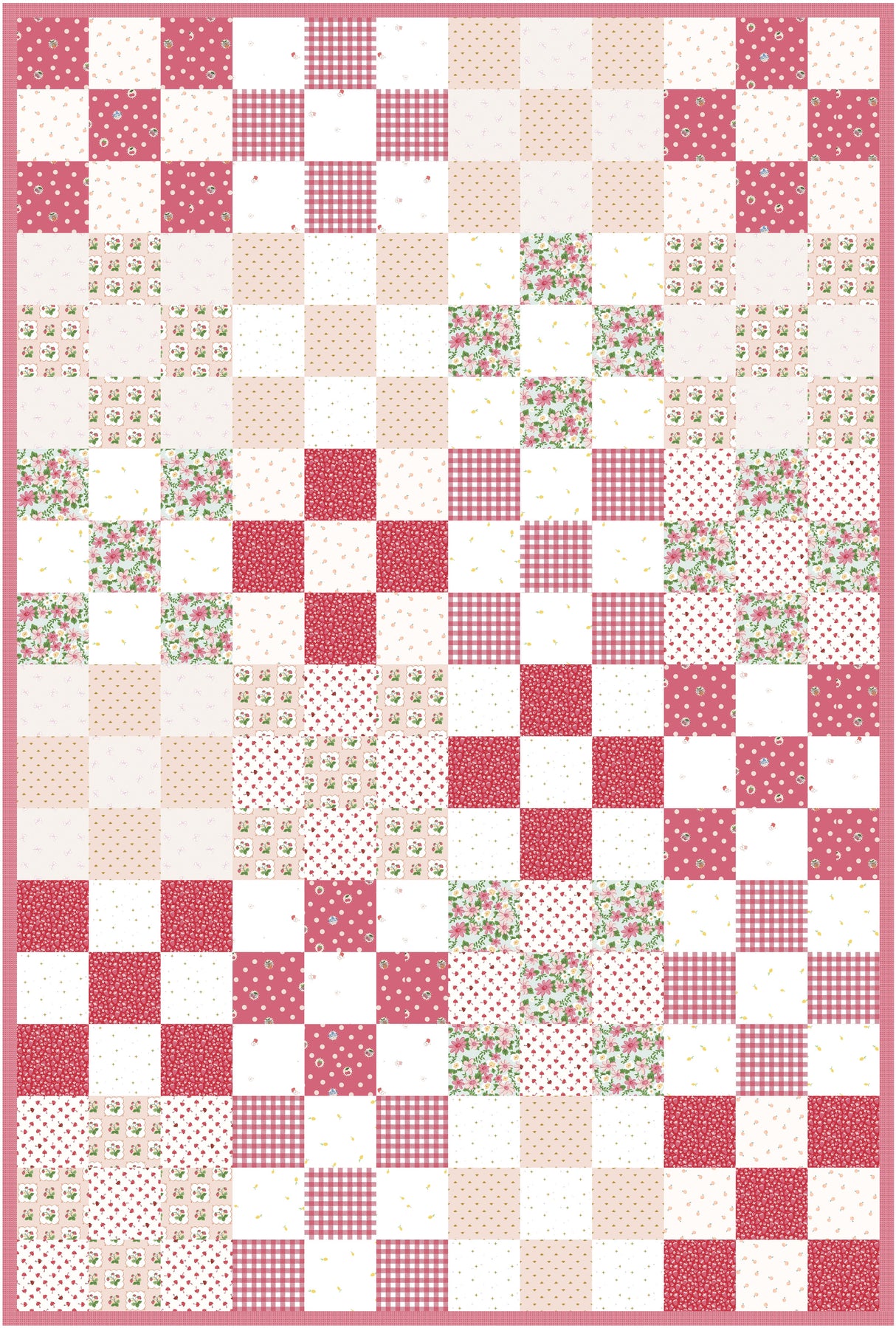 Gathered Quarters Summer Picnic Quilt Kit: Fabric, Quilt Pattern & Sticker