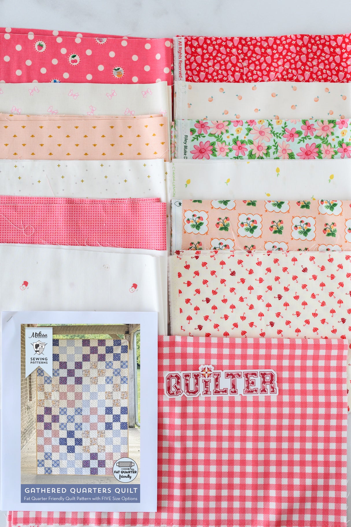 Gathered Quarters Summer Picnic Quilt Kit: Fabric, Quilt Pattern & Sticker