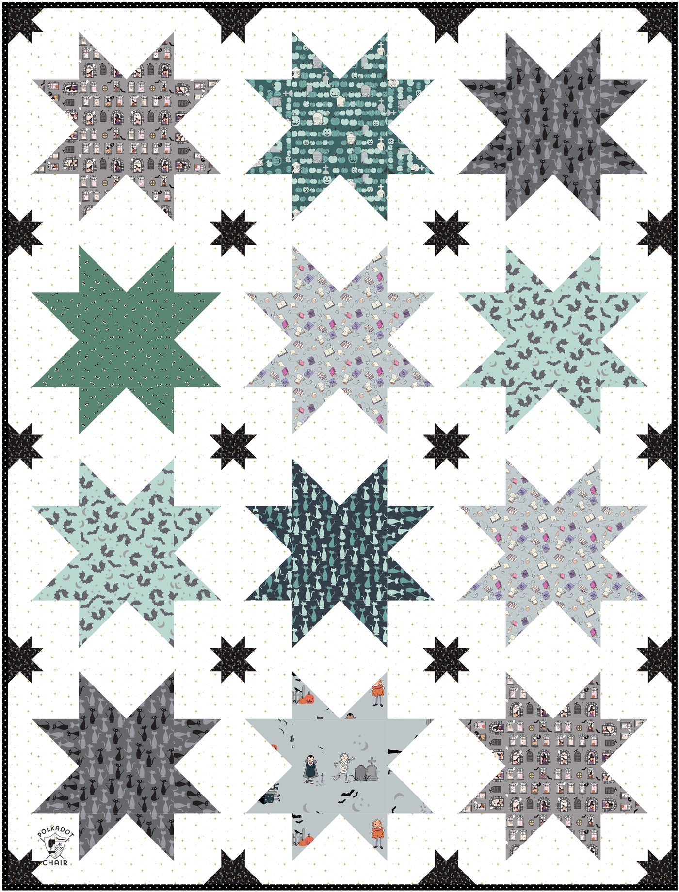 Bitty Bats and Stars Halloween Quilt Pattern with Table Runner Instructions | Digital PDF Pattern
