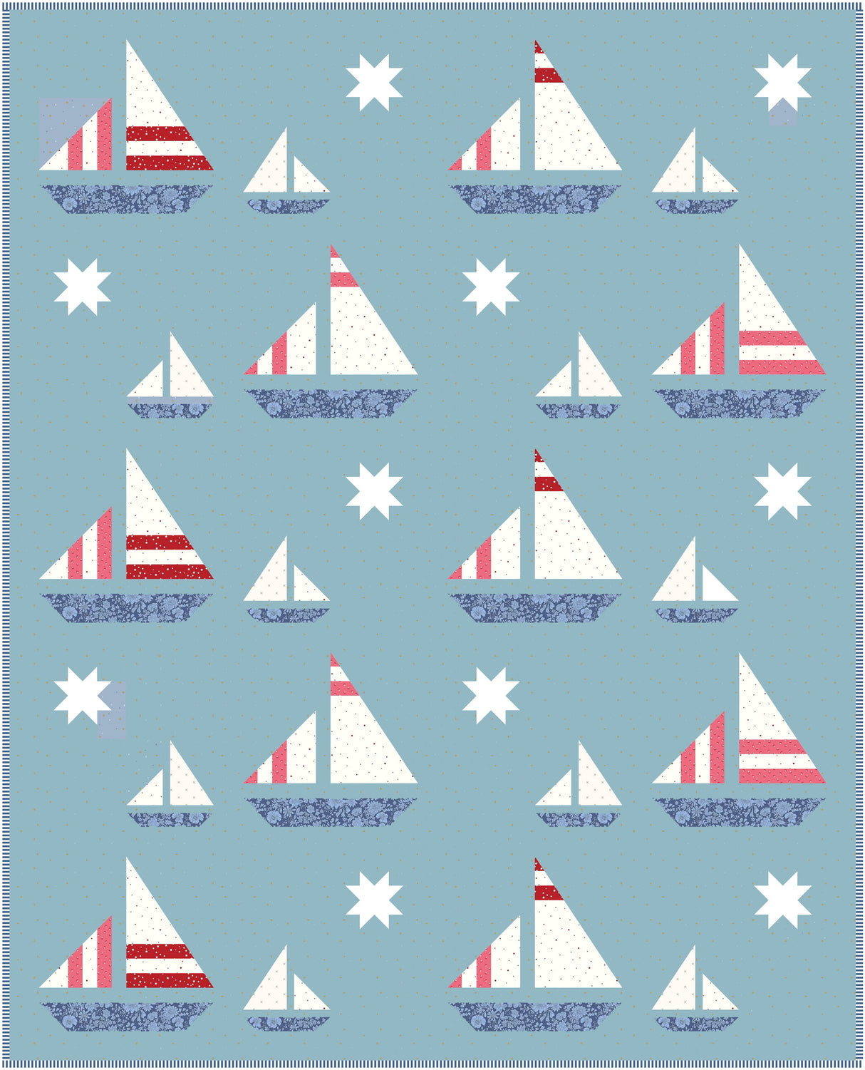 Stripey Sails & Stars Sailboat Quilt Kit; Fabric and Pattern