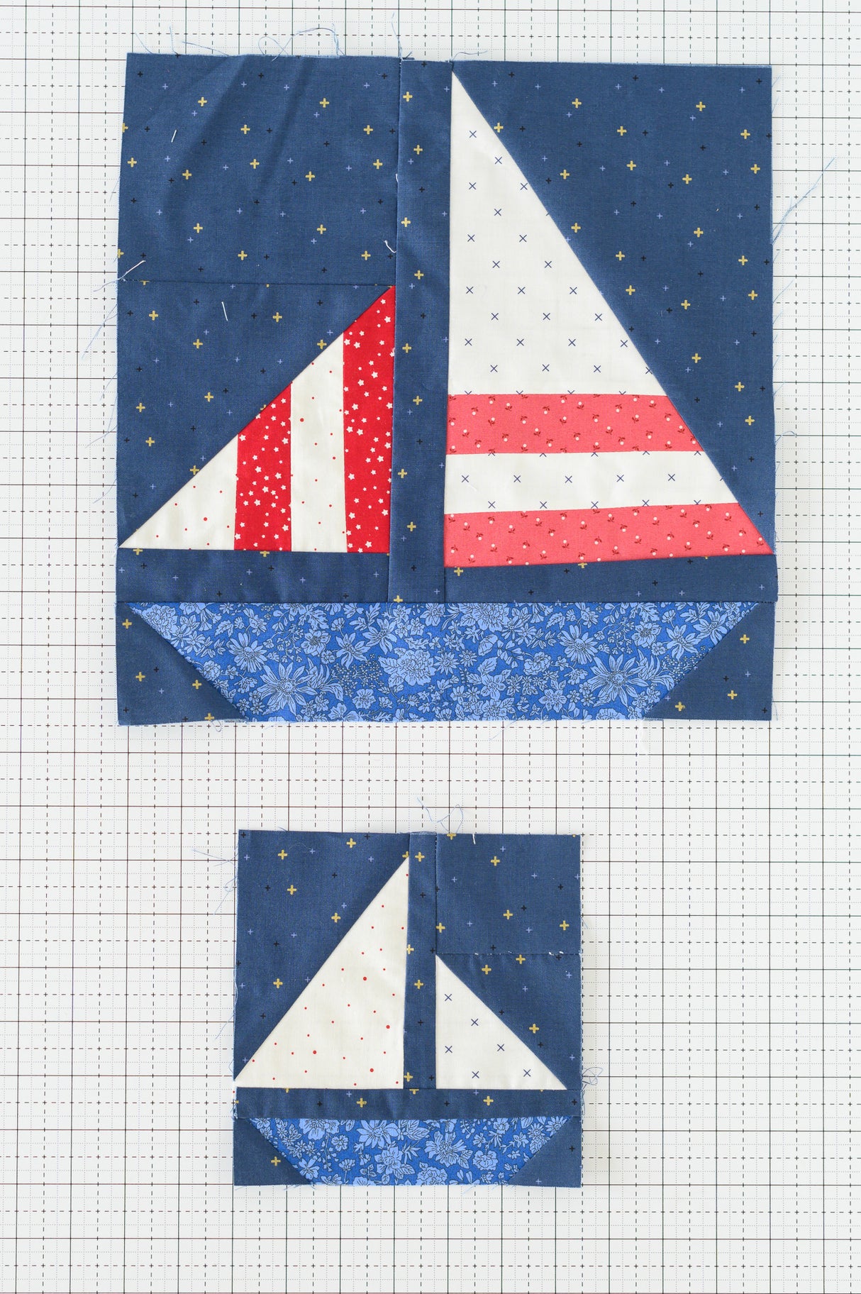 Stripey Sails & Stars Sailboat Quilt Kit; Fabric and Pattern