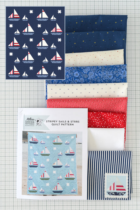 Stripey Sails & Stars Sailboat Quilt Kit; Fabric and Pattern