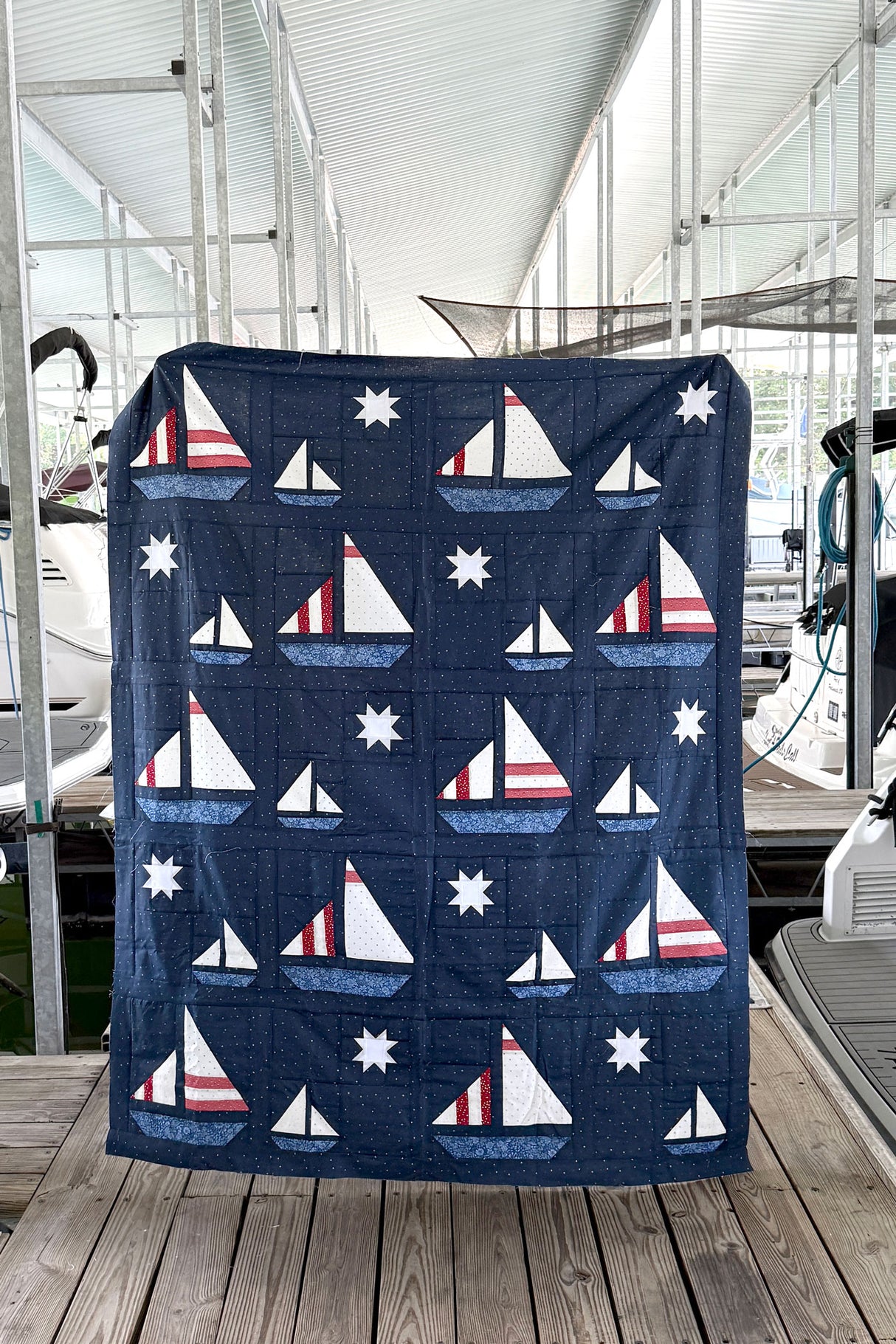 Stripey Sails & Stars Sailboat Quilt Kit; Fabric and Pattern