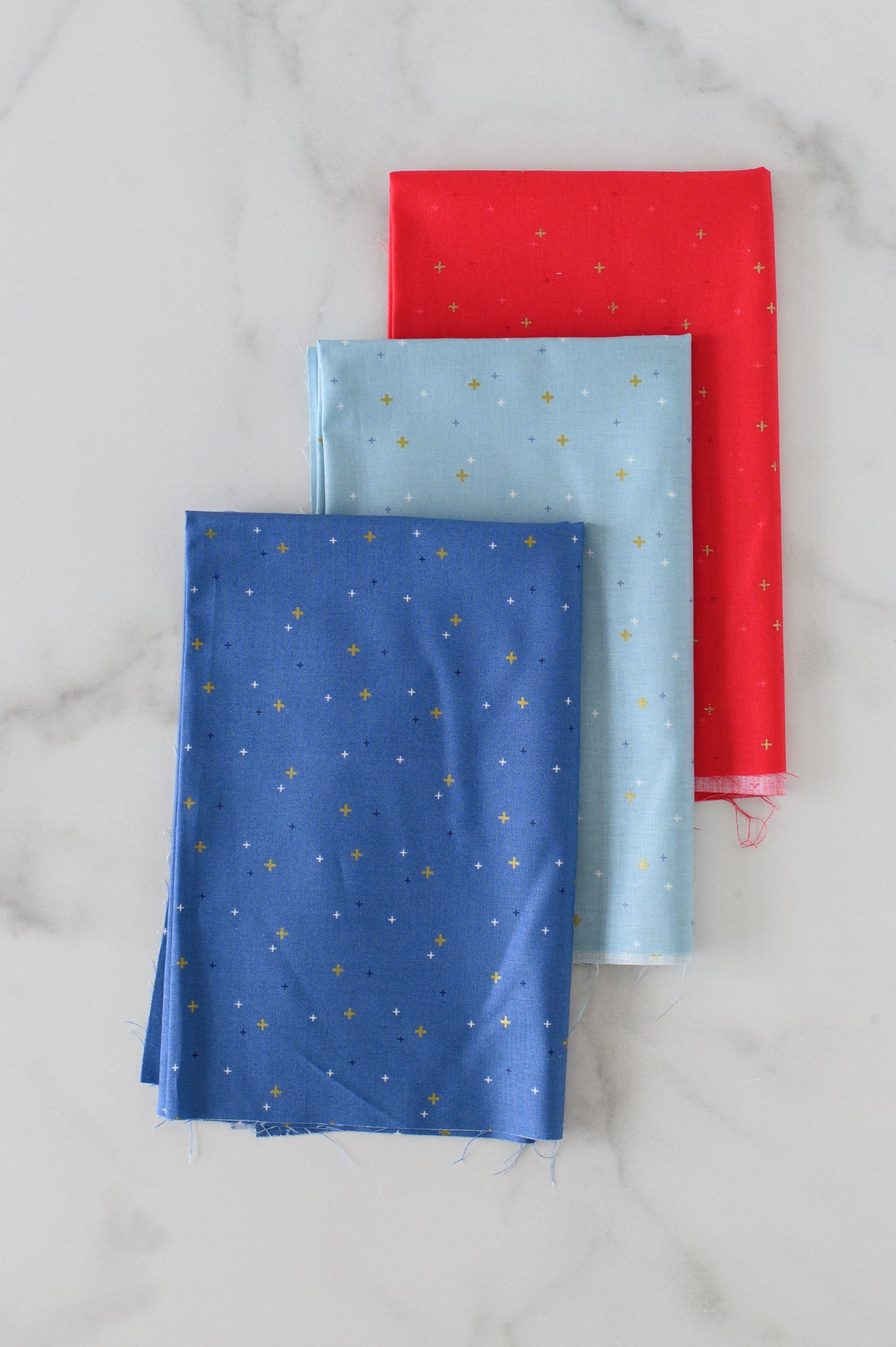 Red, Lake Blue, and Denim Blue Sparkler Fabric Fat Quarter Pack