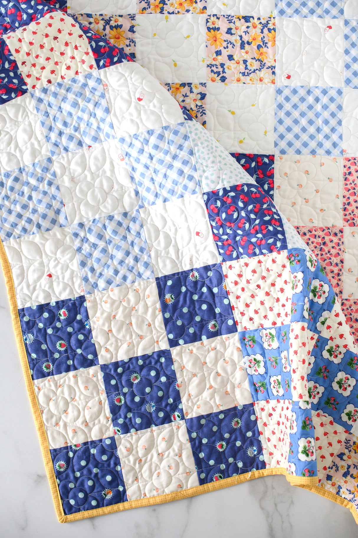 Gathered Quarters Summer Picnic Quilt Kit: Fabric, Quilt Pattern & Sticker