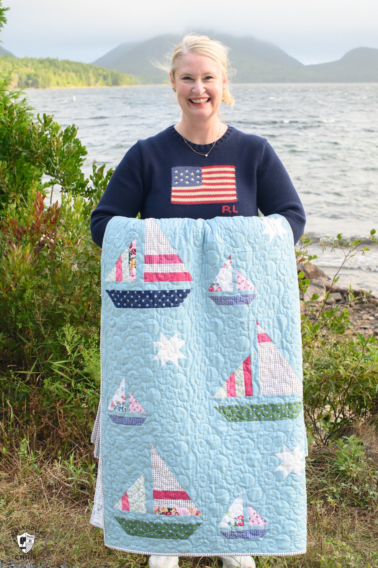 Stripey Sails & Stars Sailboat Quilt Kit; Fabric and Pattern