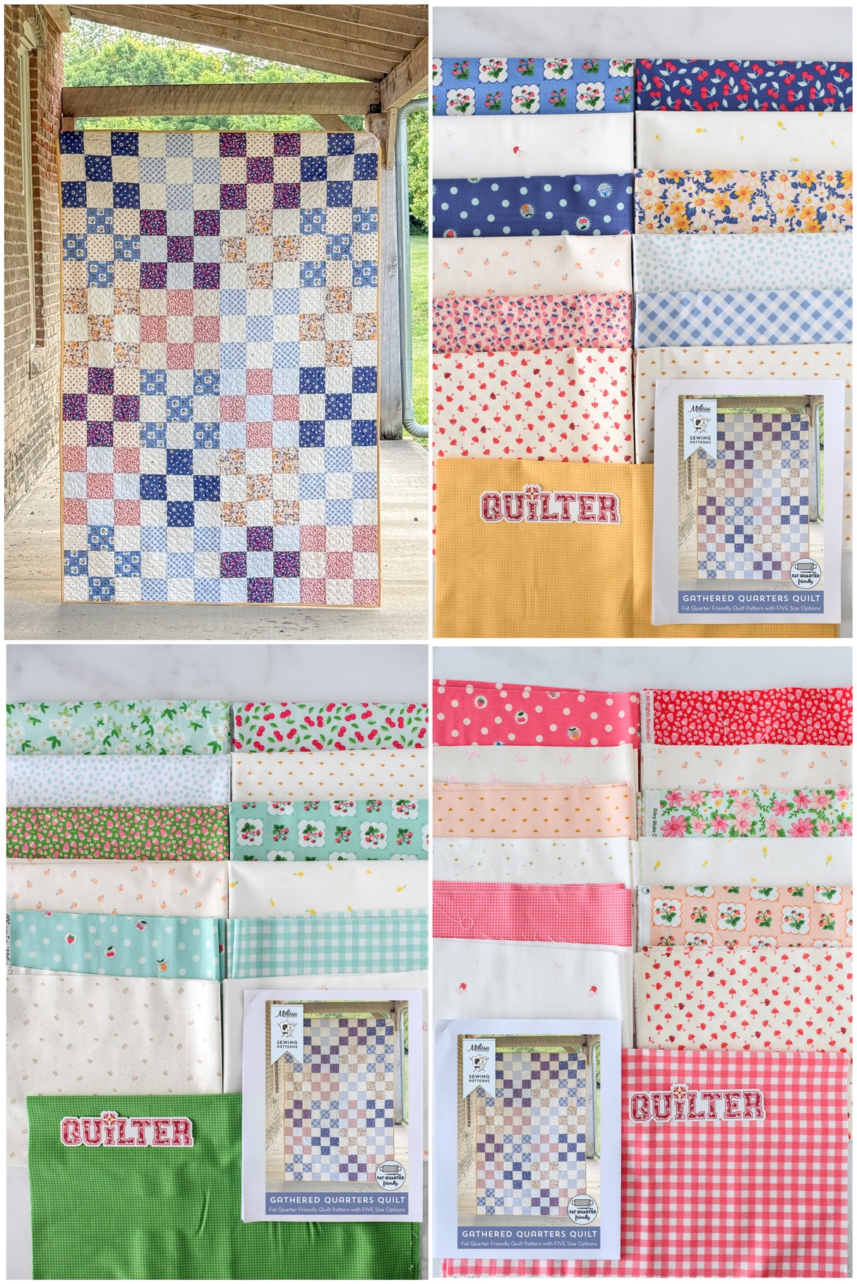 Gathered Quarters Summer Picnic Quilt Kit: Fabric, Quilt Pattern & Sticker