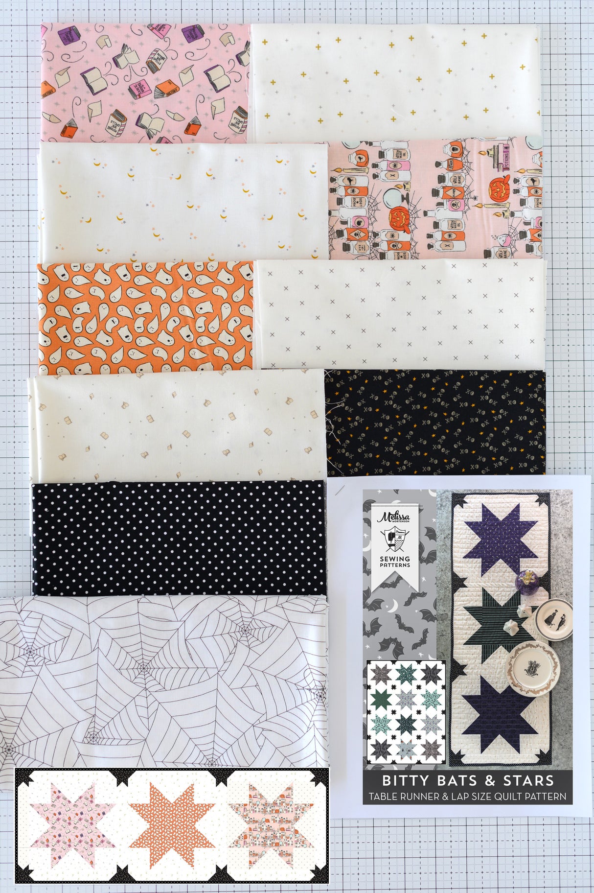 Bitty Bats and Stars Quilted Halloween Table Runner Kit