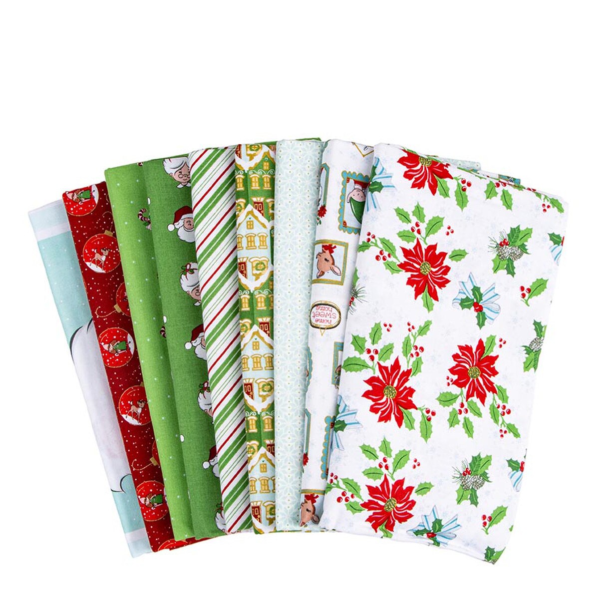 Claus & Co Fabric Bundle; White; 1 yard each of 8 Prints and Panel