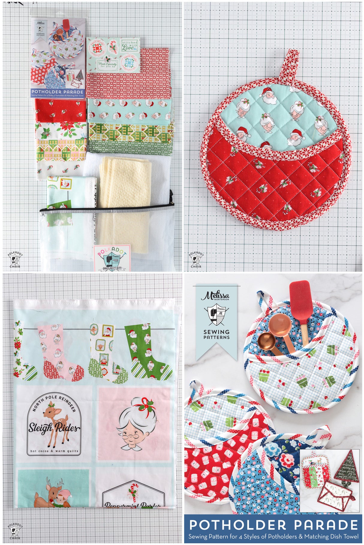 Claus and Co Christmas Potholder Kits Includes Fabric & Pattern