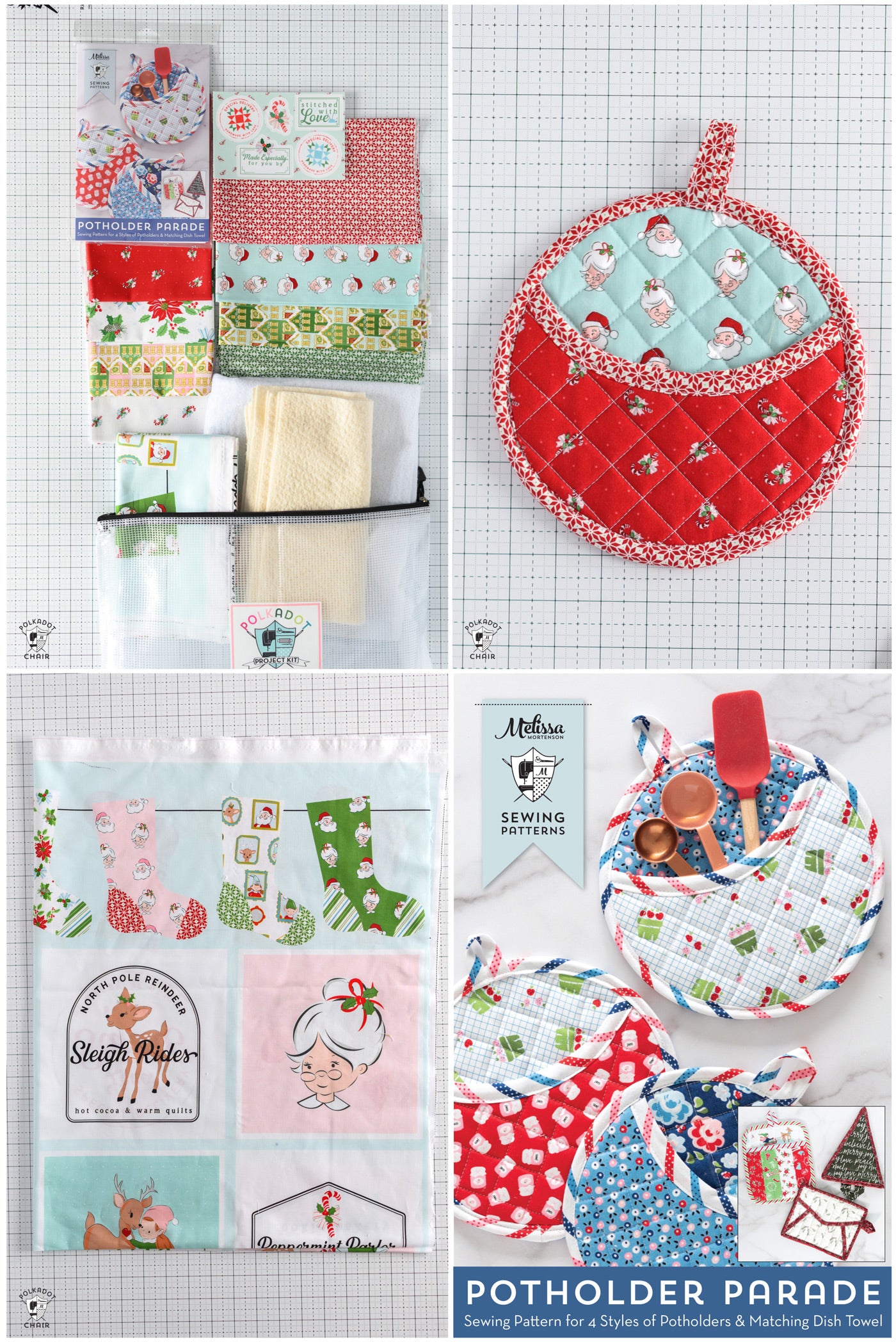 Claus and Co Christmas Potholder Kits Includes Fabric & Pattern