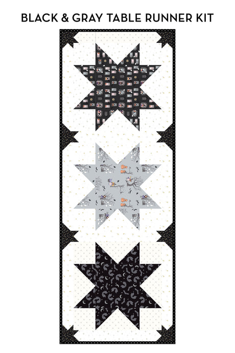 Bitty Bats and Stars Quilted Halloween Table Runner Kit; Fabric & Quilt Pattern