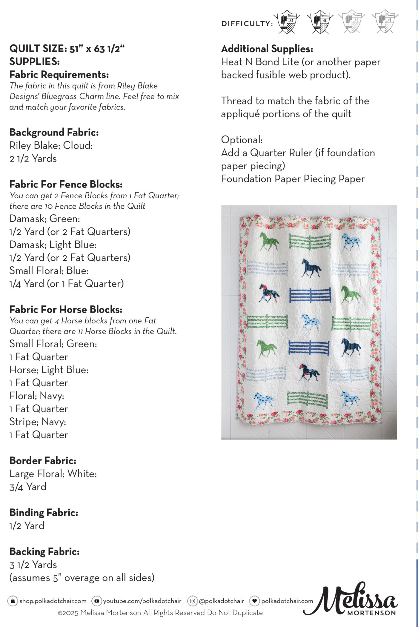 Bluegrass Pastures Quilt Pattern - Printed Quilt Pattern