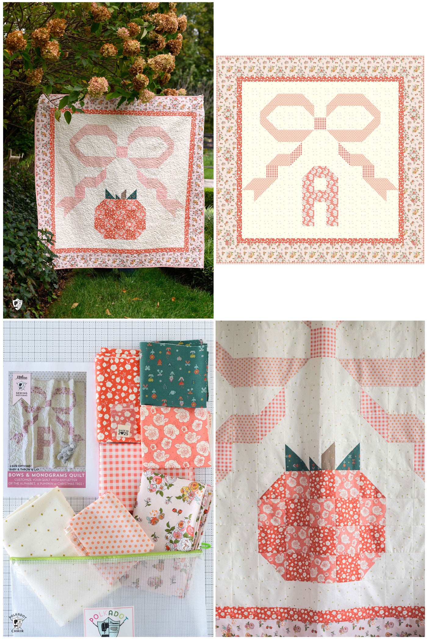 Bows and Monograms Quilt Kit; Includes Fabric and Pattern – Polka