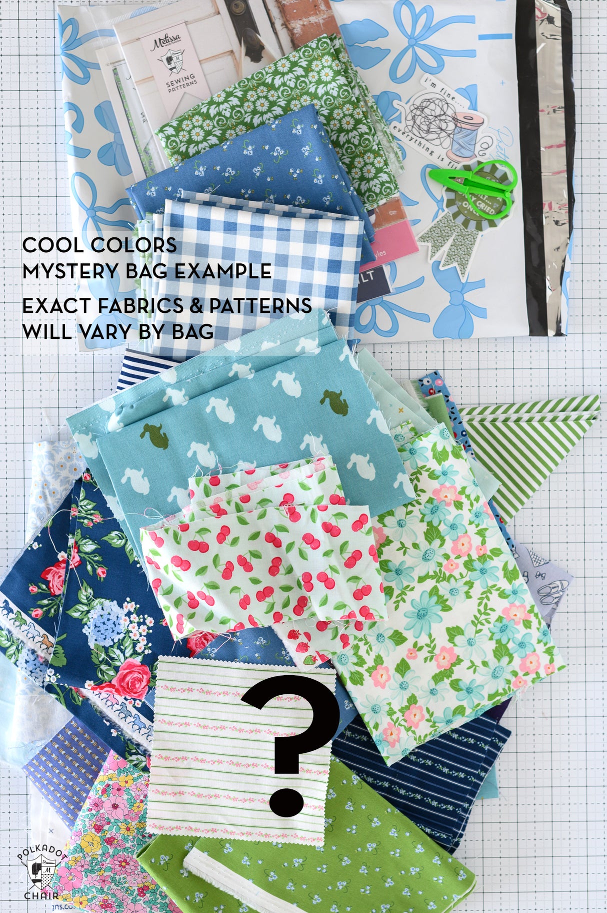 Mystery Scrap & Fat Quarter Fabric Bag; Riley Blake Fabrics, & Sewing Surprises
