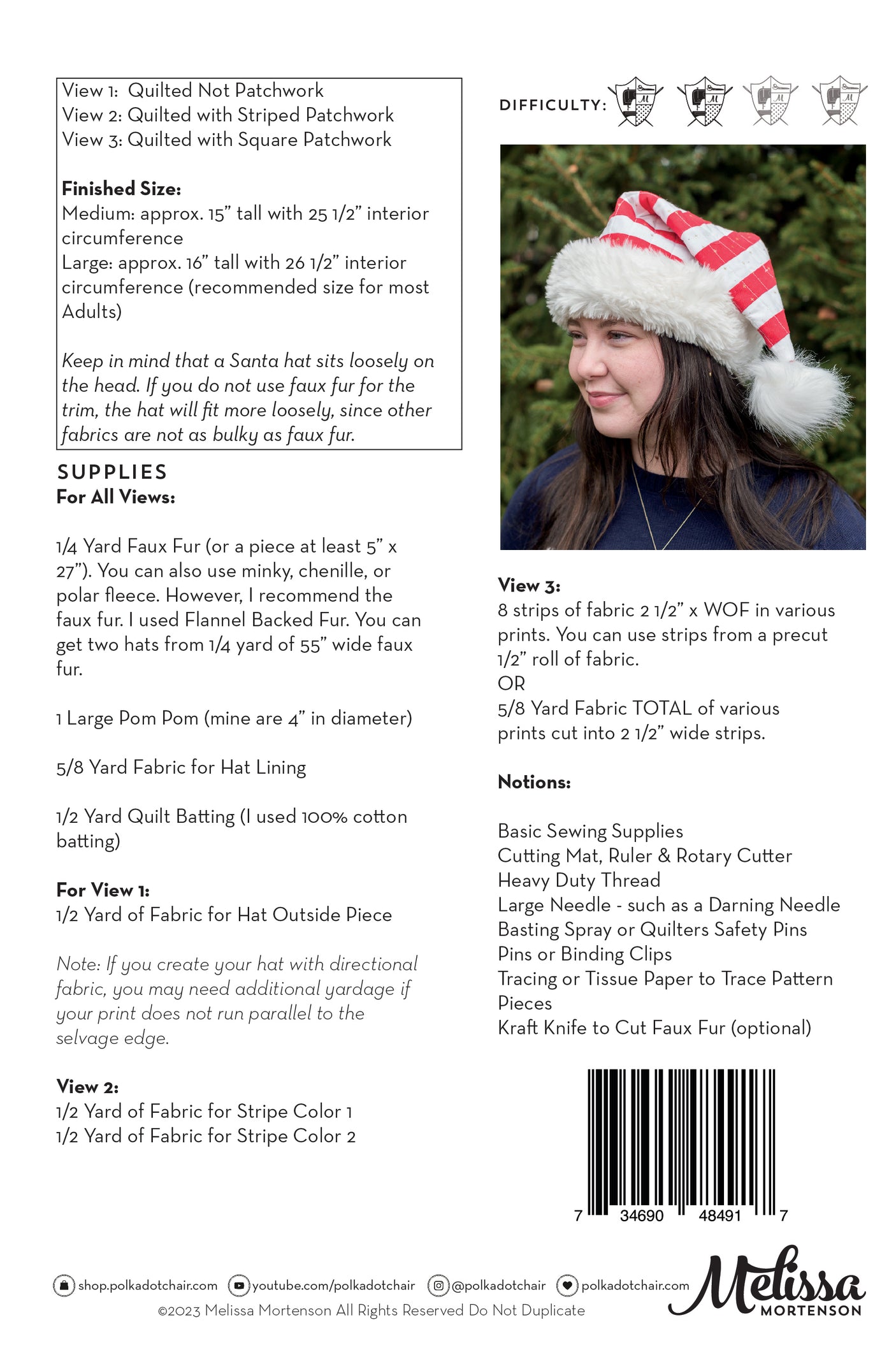 Snowbound Quilted Santa Hat Sewing Pattern; Package of 6 | Wholesale Only