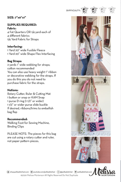 June Bag, Mini Messenger Bag Sewing Pattern | Digital PDF Pattern