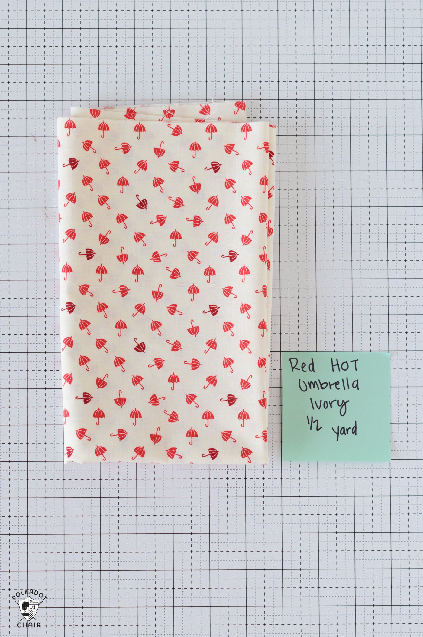Red Hot Umbrella Fabric; Cream Fabric by Riley Blake Designs; 1/2 Yard Cut