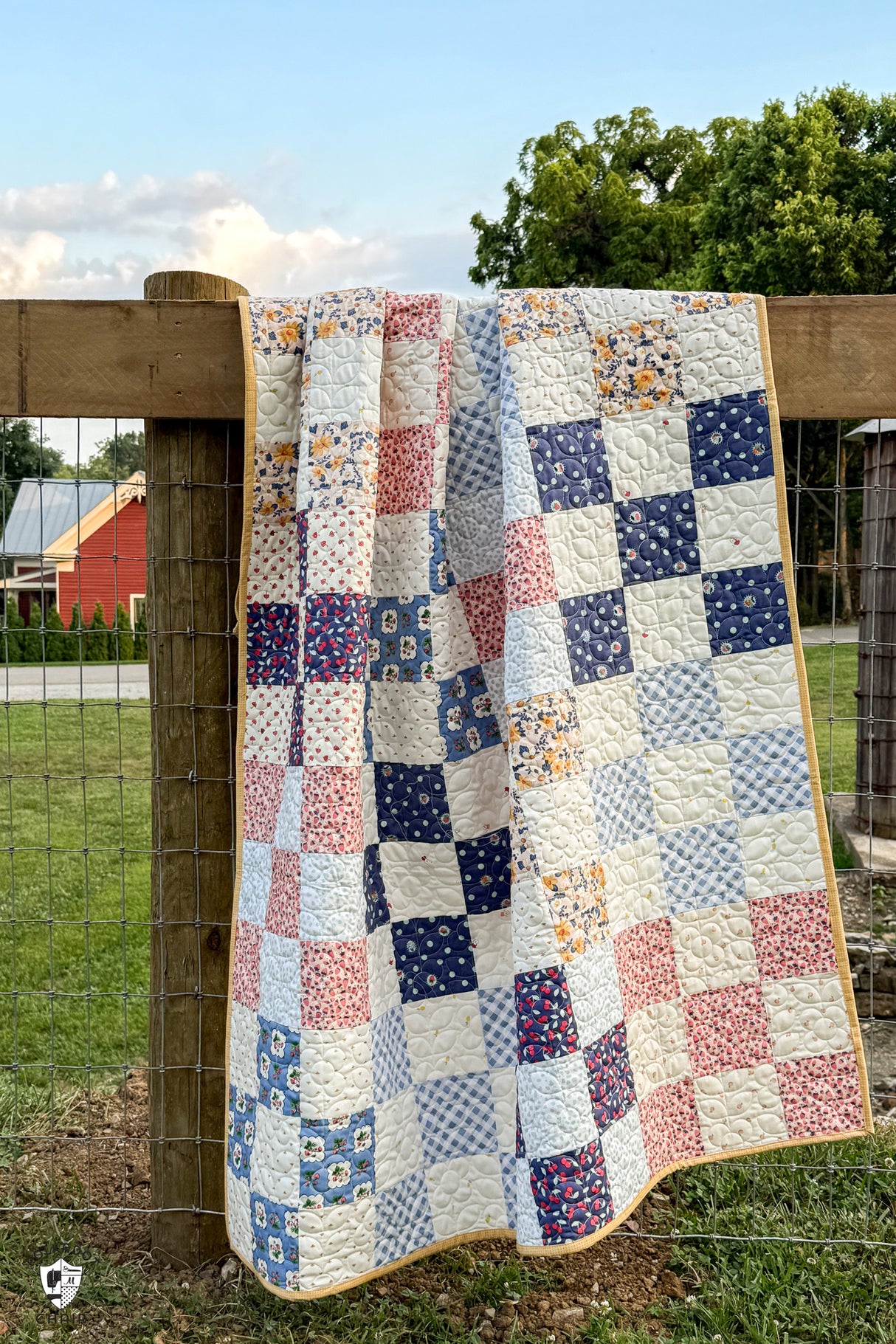 Gathered Quarters Summer Picnic Quilt Kit: Fabric, Quilt Pattern & Sticker