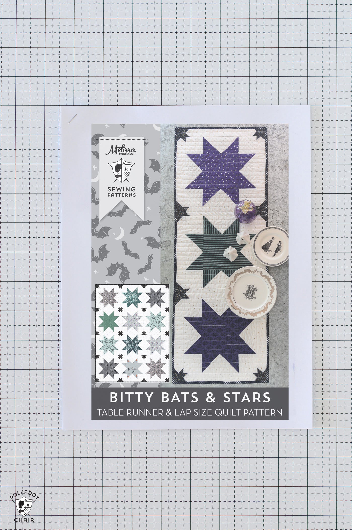 Bitty Bats and Stars Halloween Quilt Pattern with Table Runner Instructions | Printed Pattern
