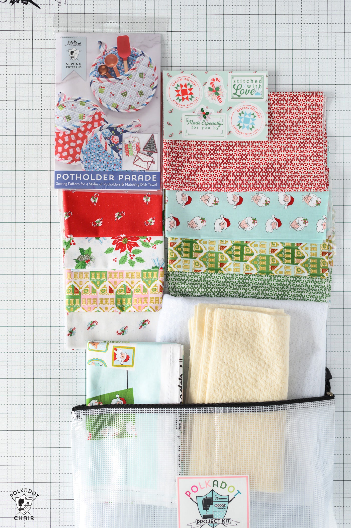 Claus and Co Christmas Potholder Kits Includes Fabric & Pattern