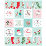 Collection of Christmas-themed illustrations and text on a light blue background