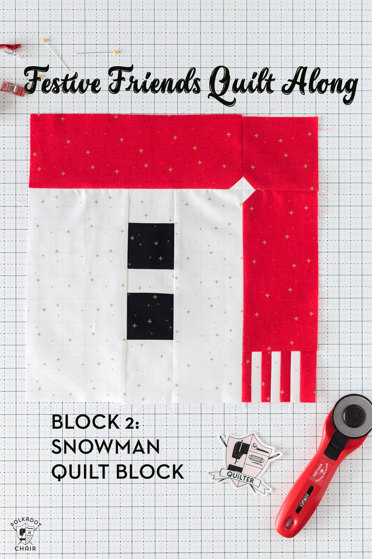 Snowman Quilt Block Pattern for Festive Friends Christmas Quilt | Digital PDF Pattern