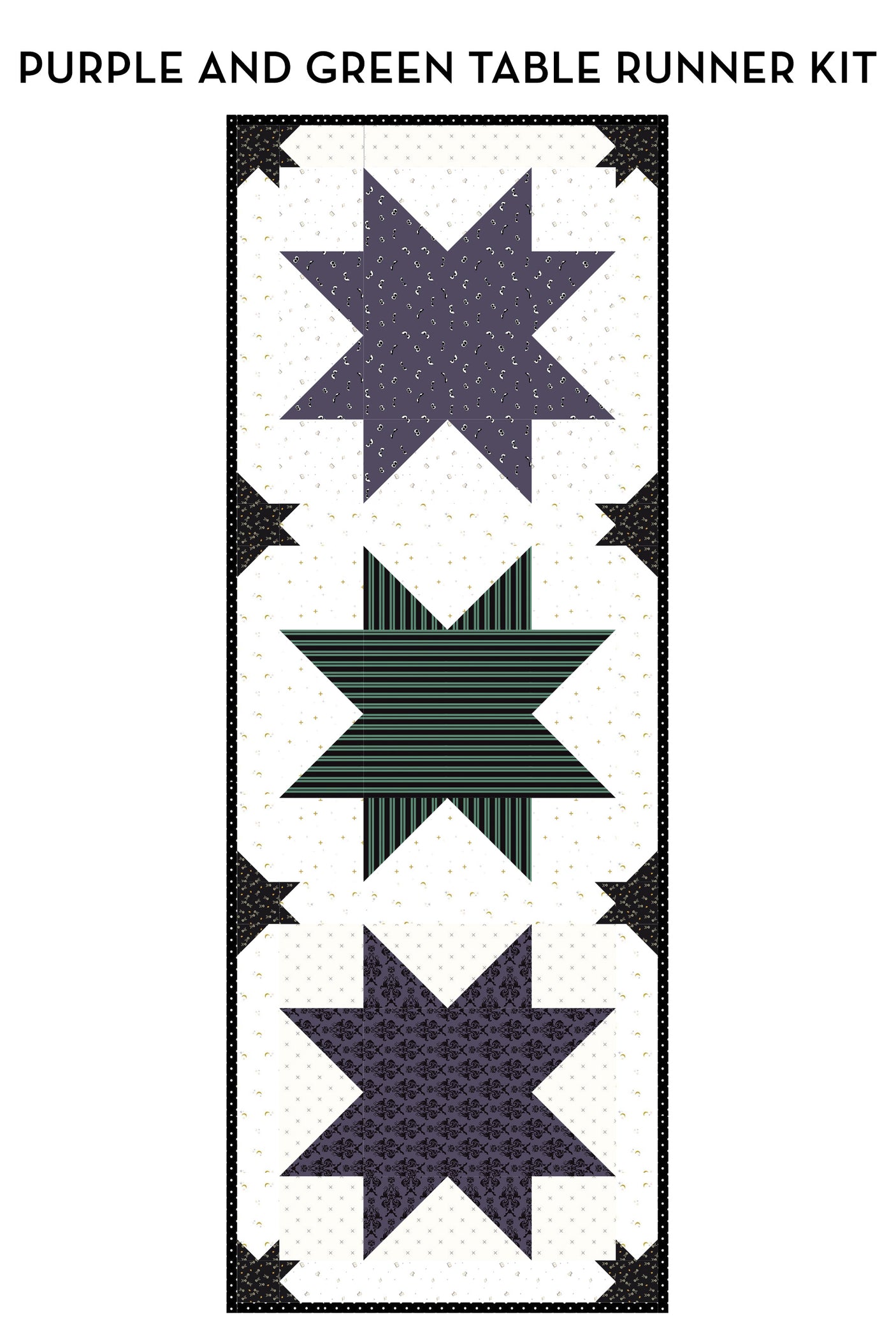 Bitty Bats and Stars Quilted Halloween Table Runner Kit; Fabric & Quilt Pattern