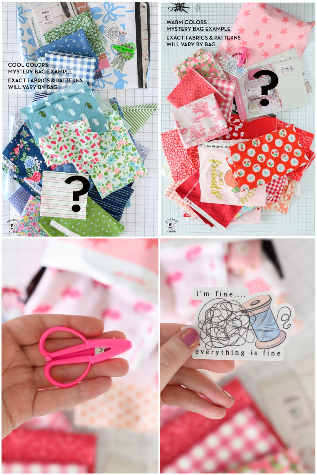 Mystery Scrap & Fat Quarter Fabric Bag; Riley Blake Fabrics, & Sewing Surprises