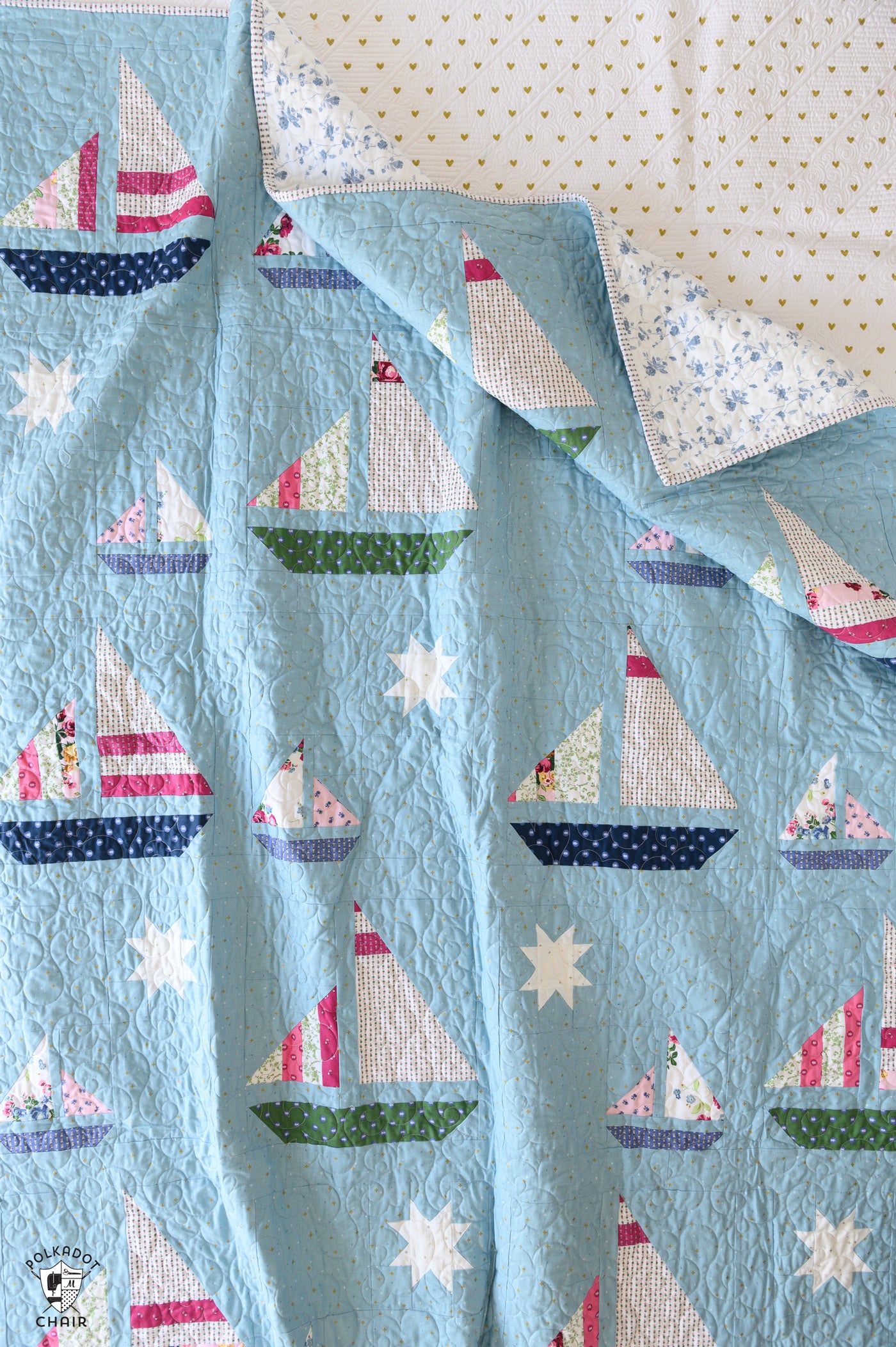 Stripey Sails & Stars Sailboat Quilt Pattern | Printed Pattern