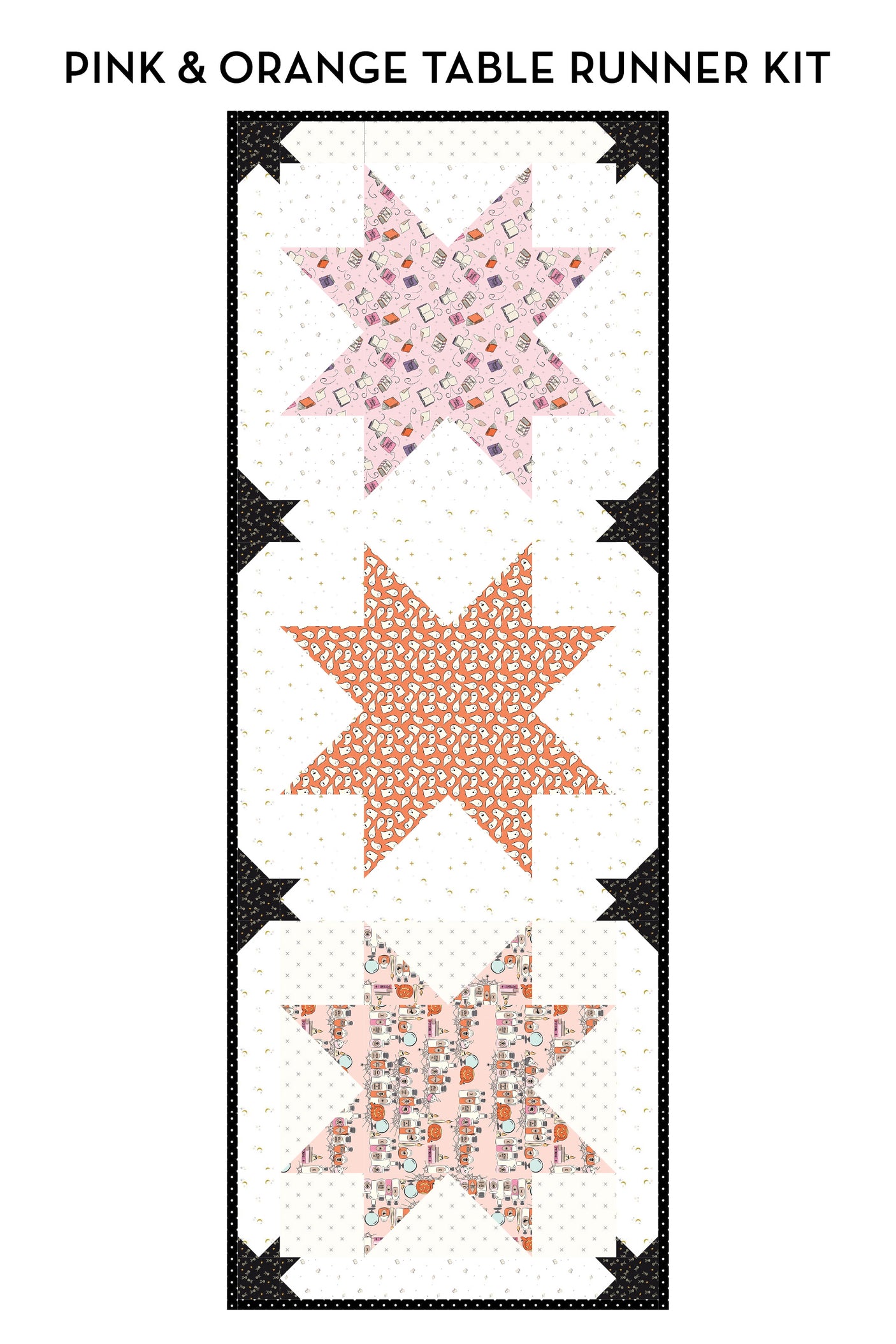 Bitty Bats and Stars Quilted Halloween Table Runner Kit; Fabric & Quilt Pattern