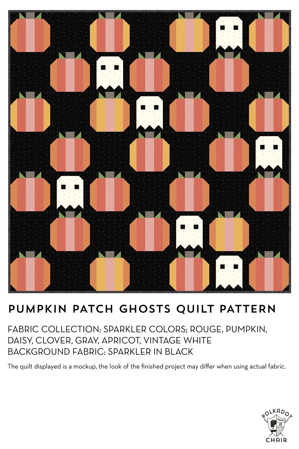 Pumpkin Patch Ghosts Halloween Quilt Pattern; Digital PDF Pattern