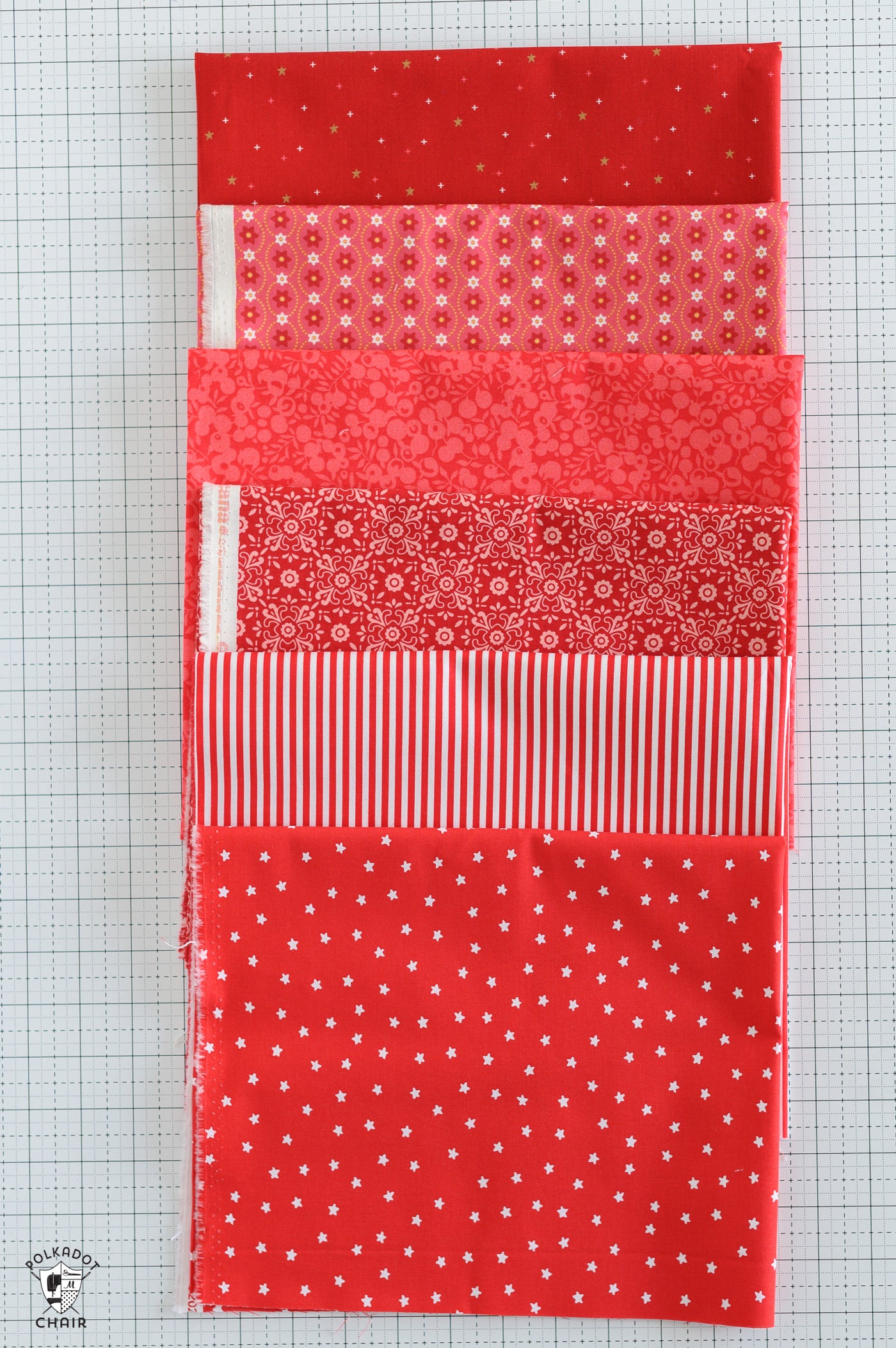 Red Riley Blake Designs & Liberty Fabric Bundle; 1/2 Yard Cuts