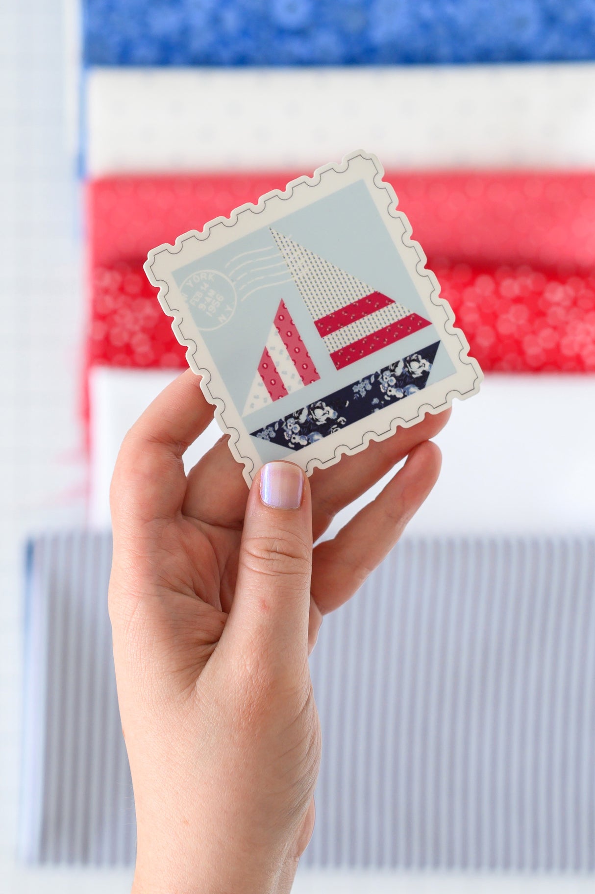 Quilt Block Sailboat Sticker