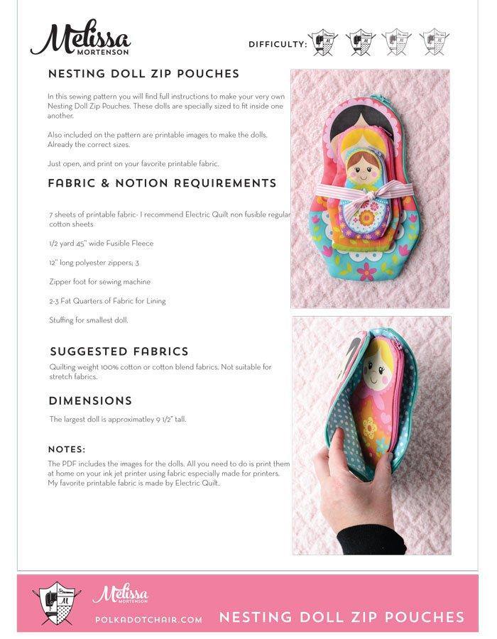 Nesting Dolls Zip Bags | Printable Digital PDF Sewing Pattern